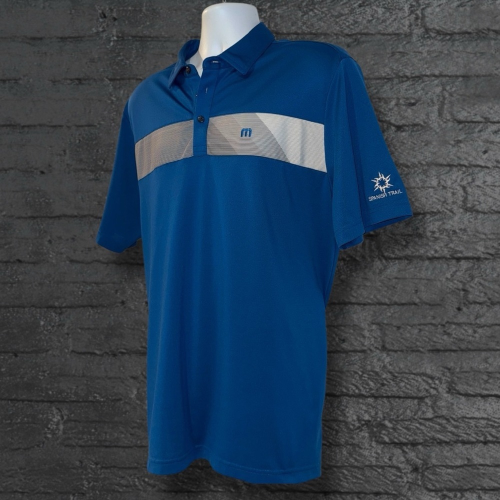 TravisMathew Golf Polo Blue Stripe Spanish Trail Las Vegas Logo Men’s Large